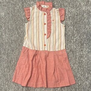 Mario Valentino girls multi stripe drop waist linen Dress 120- 5/6